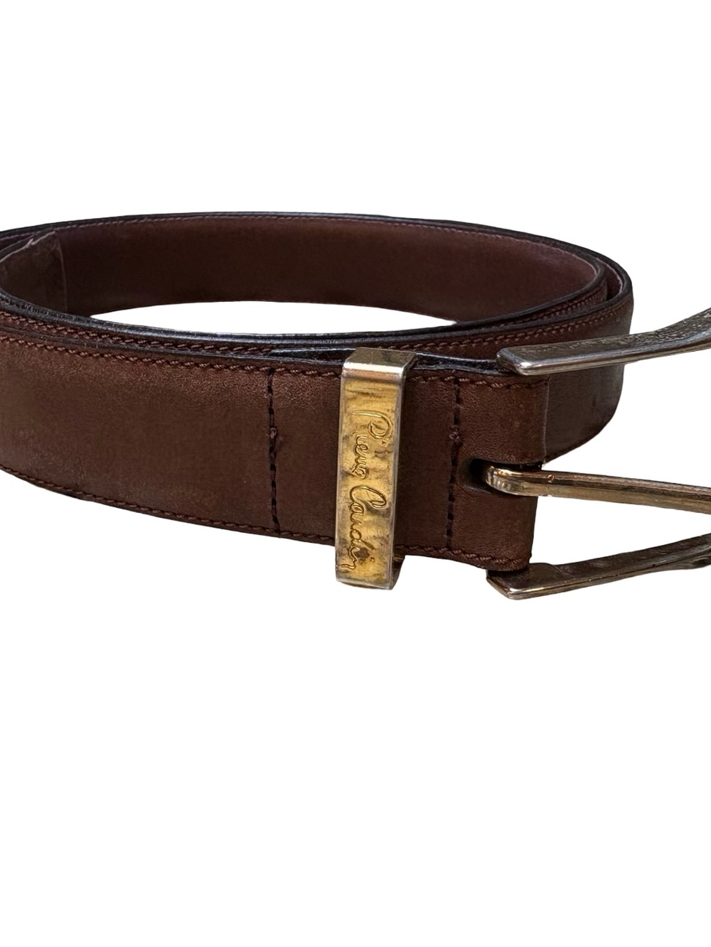 Pierre Cardin Brown Cowhide Unisex Belt with Gold Accent Buckle Size 42